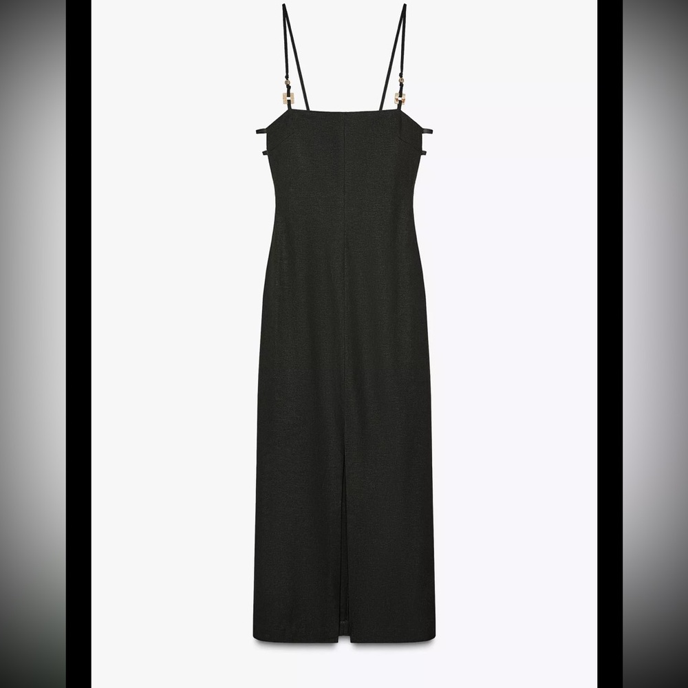 Zara Dark Khaki/Dark Olive Midi Linen Dress | 2157/040